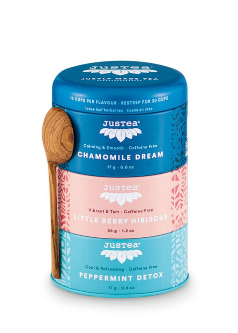 JusTea Trio: Herbal Tea Trio: Chamomile Dream, Little Berry Hibiscus, Peppermint Detox