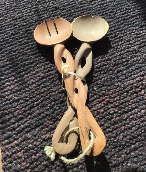 Large Olive Wood Spiral Salad Tosser